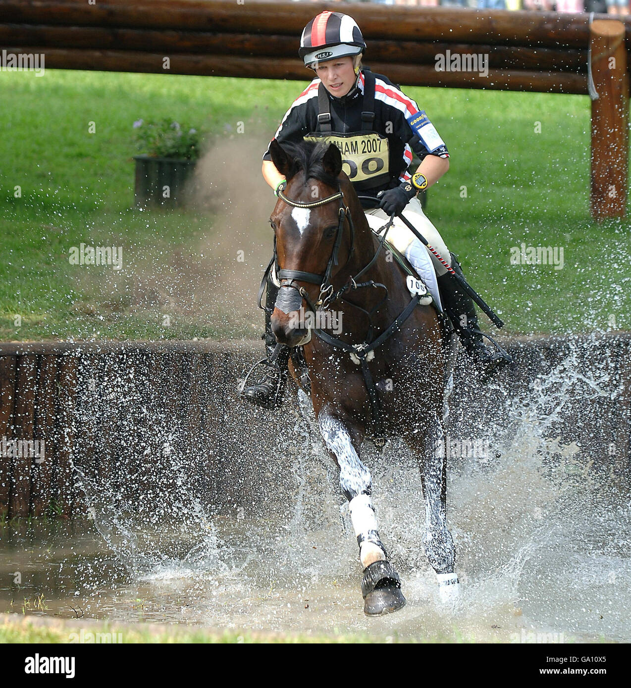 Zara Phillips riding Tsunami 11 in the Cross Country during the Bramham Horse Trials in Bramham. Stock Photo