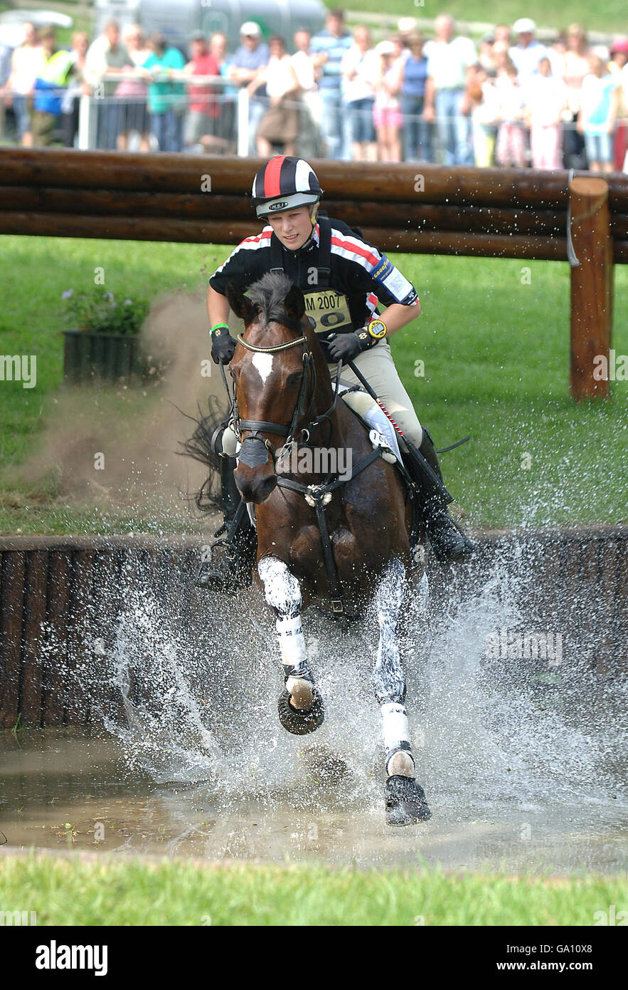 Zara Phillips riding Tsunami 11 during the Cross Country of the Bramham Horse Trials in Bramham. Stock Photo
