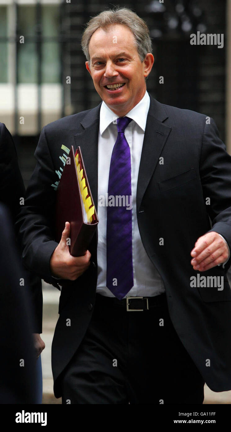 Britain's Prime Minister Tony Blair leaves 10 Downing Street, London for Prime Minister's Questions in the House of Commons. Stock Photo