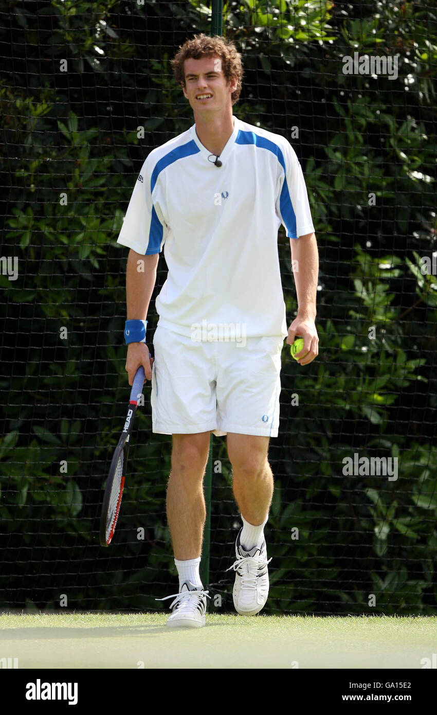 Andy Murray gets in some practice during the Boodles Legends Tennis Classic at De Vere Mottram Hotel, Mottram St Andrew, Prestbury. Stock Photo