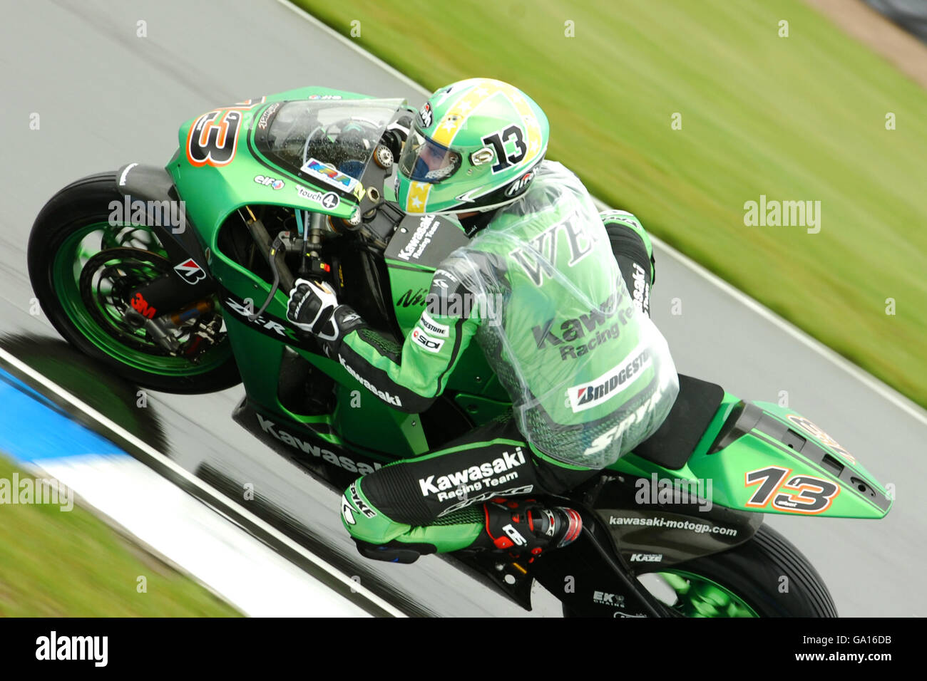 Motorcycling - British Grand Prix - Moto GP - Practise - Donington Park. Anthony West, Kawaski Racing Stock Photo