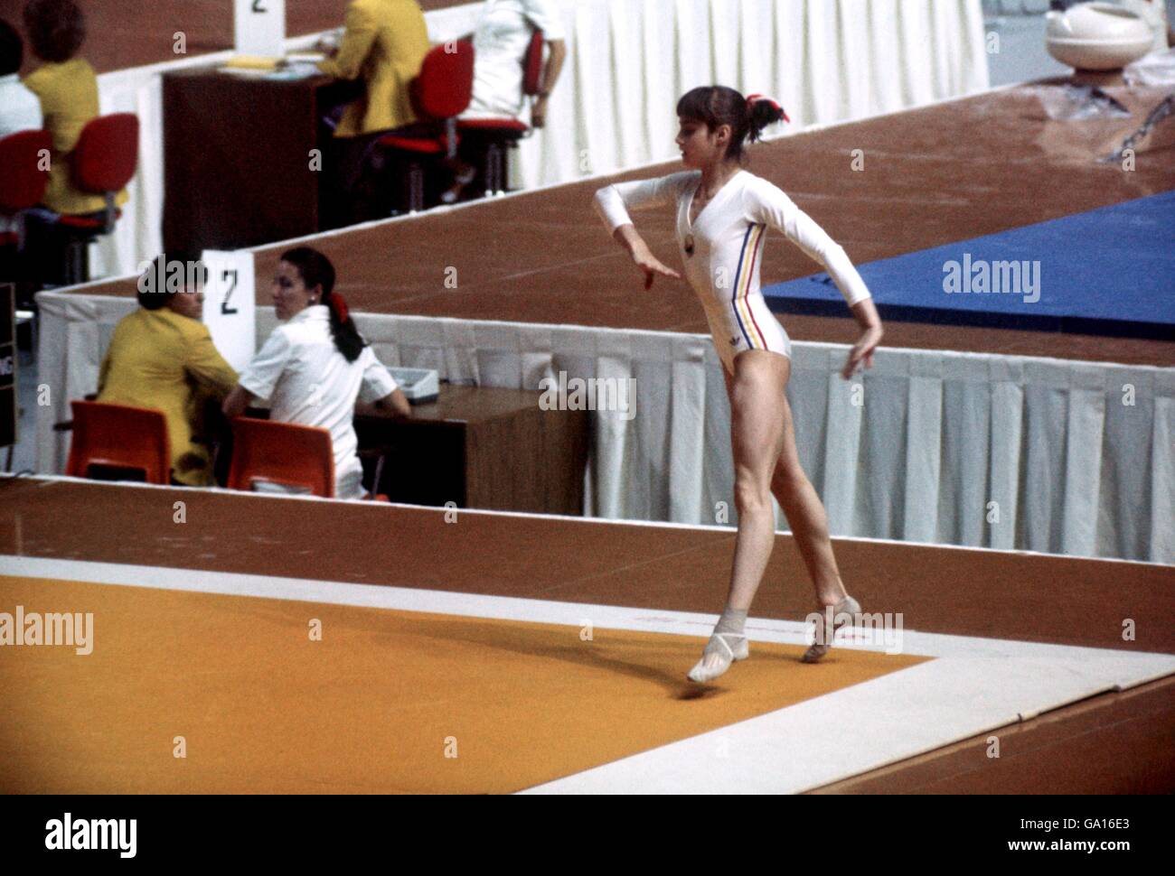 Gymnastics - Montreal Olympic Games - Women's All-Around Final. Romania's Nadia Comaneci performs her floor routine Stock Photo