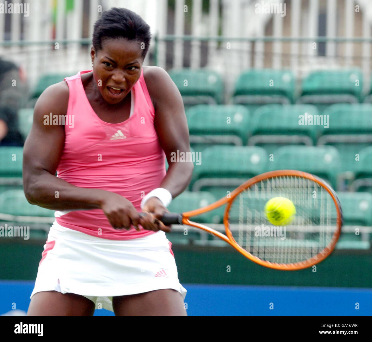 USA's Jamea Jackson in action against Great Britain's Sarah Borwell during the Surbiton Trophy tournament at Surbiton Racket and Fitness Club, Surrey. Stock Photo