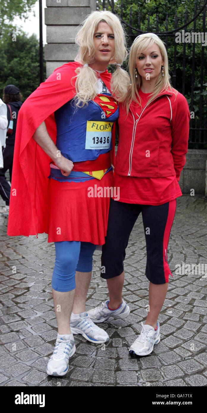 Robert Dunne and Rosanna Davison before taking part in the Flora Women's Mini Marathon in Dublin. Stock Photo