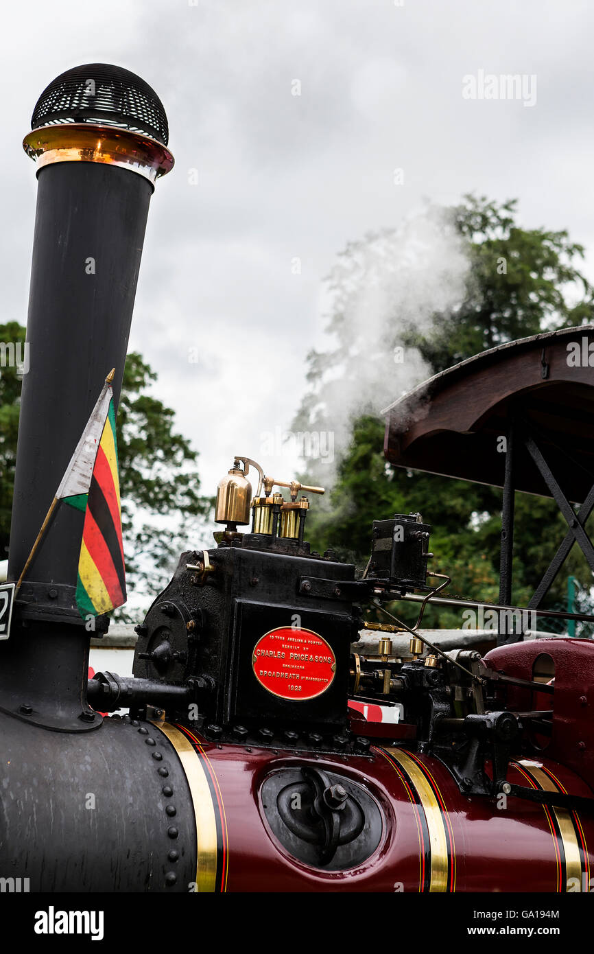 Close up of the chimney, valves and cylinder of a steam engine Stock Photo