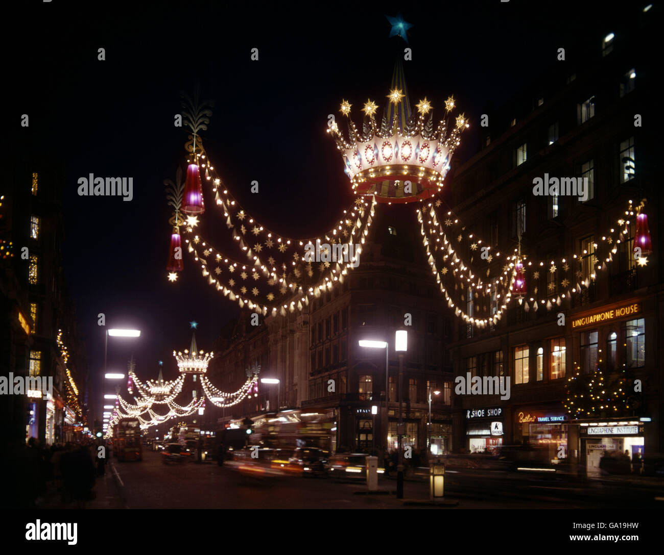 London Street Scene. Christmas lights in Regent street. Stock Photo