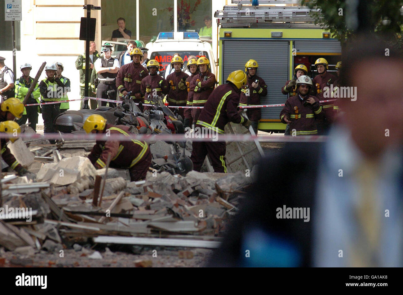 Building collapses in London. The scene in Dean Farrar Street, London, after part of a building collapsed as it underwent renovation work. Stock Photo