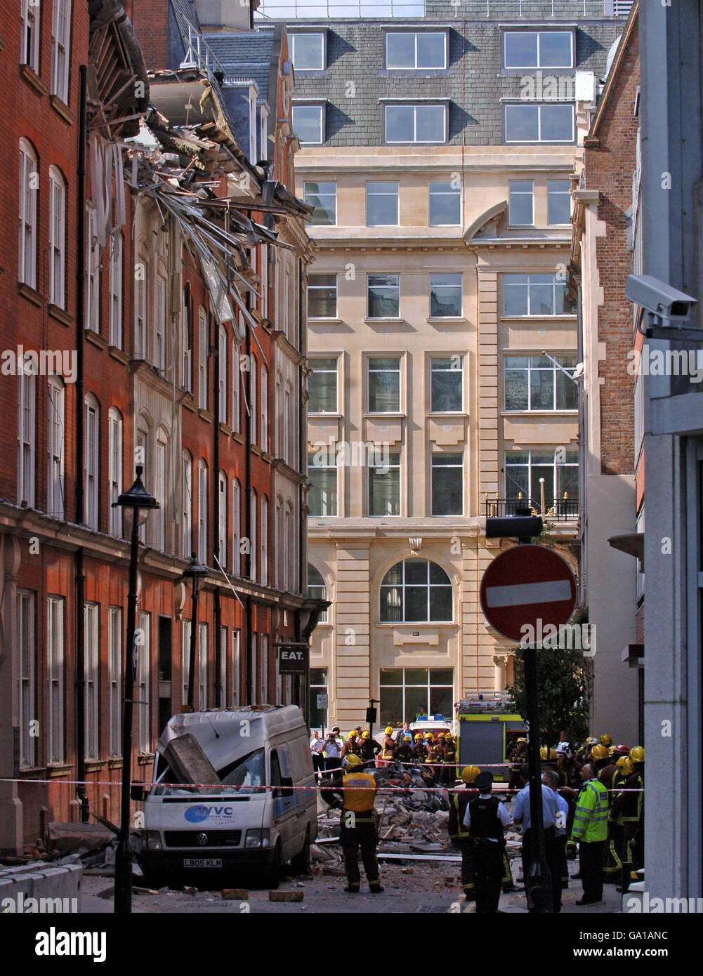 The building in Dean Farrar Street, London, after part of a building collapsed as it underwent renovation work. Stock Photo