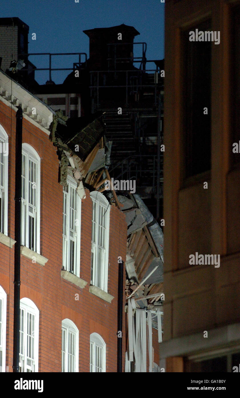 Building collapses in London. A building Dean Farrar Street, London, after part of the building collapsed as it underwent renovation work. Stock Photo