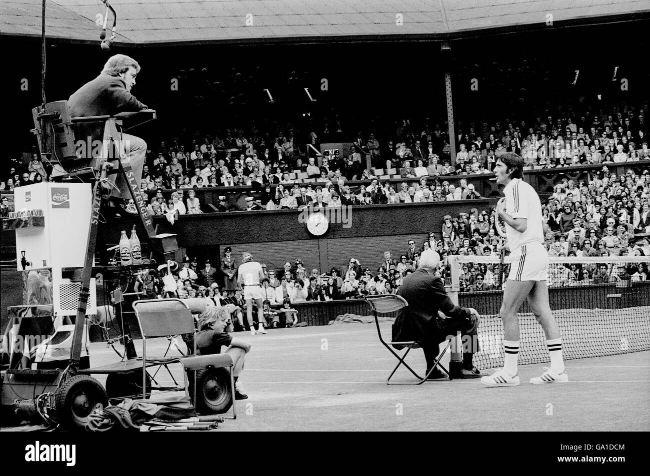 Tennis - Wimbledon Championships 1977 - Ilie Nastase v Bjorn Borg Stock Photo