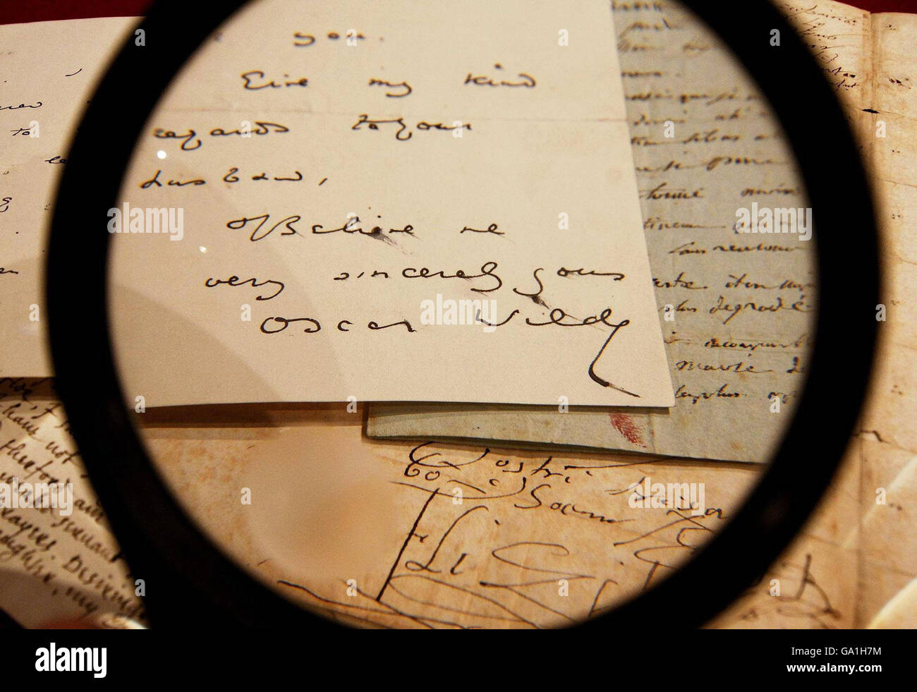 The signature of Oscar Wilde on one of his many letters, which is to be auctioned by Christie's, London on July 3. Stock Photo