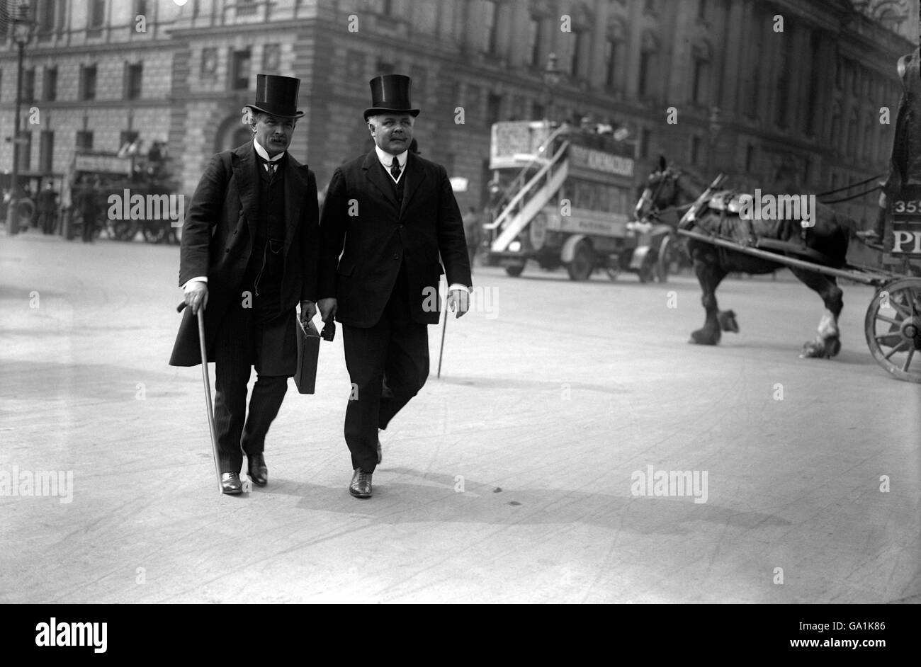 Lloyd George and the Master of Elibank entering the House of Commons with the new budget. Stock Photo