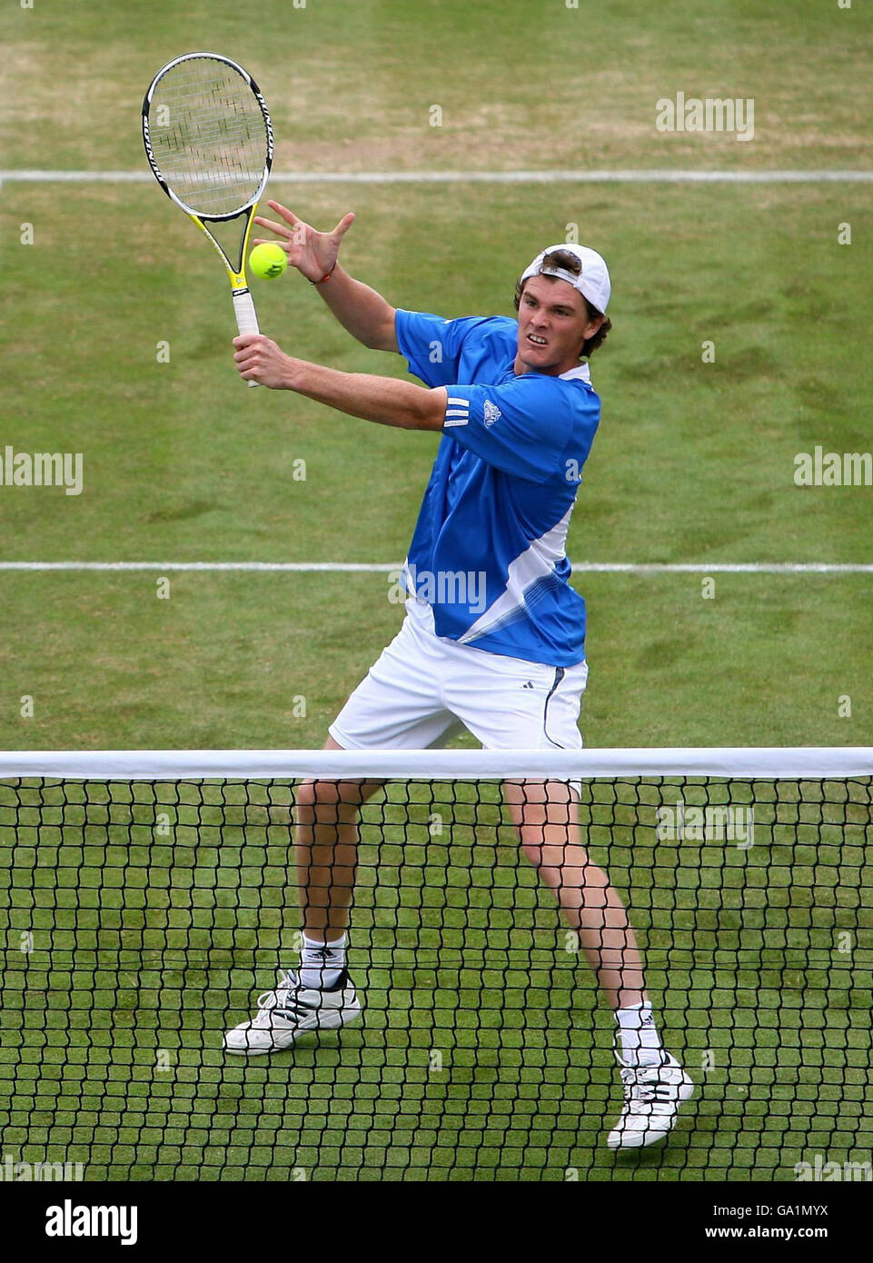 Great Britain's Jamie Murray in action during his doubles final during the Nottingham Open at the City of Nottingham Tennis Centre, Nottingham. Stock Photo