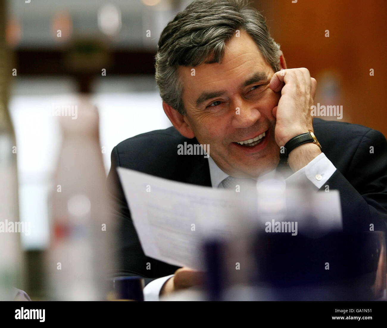 Prime Minister-in-waiting Gordon Brown speaks to members of the public during a Healthcare for London event at the TUC Congress Centre, London, where he said that the National Health Service is a 'precious asset' which needs to be built up in the coming years. Stock Photo