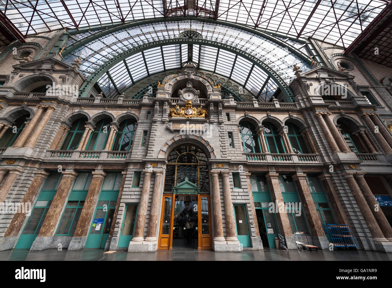 Antwerp, Netherlands - July 7, 2011: Interior of the Central Train Station of Antwerp Stock Photo