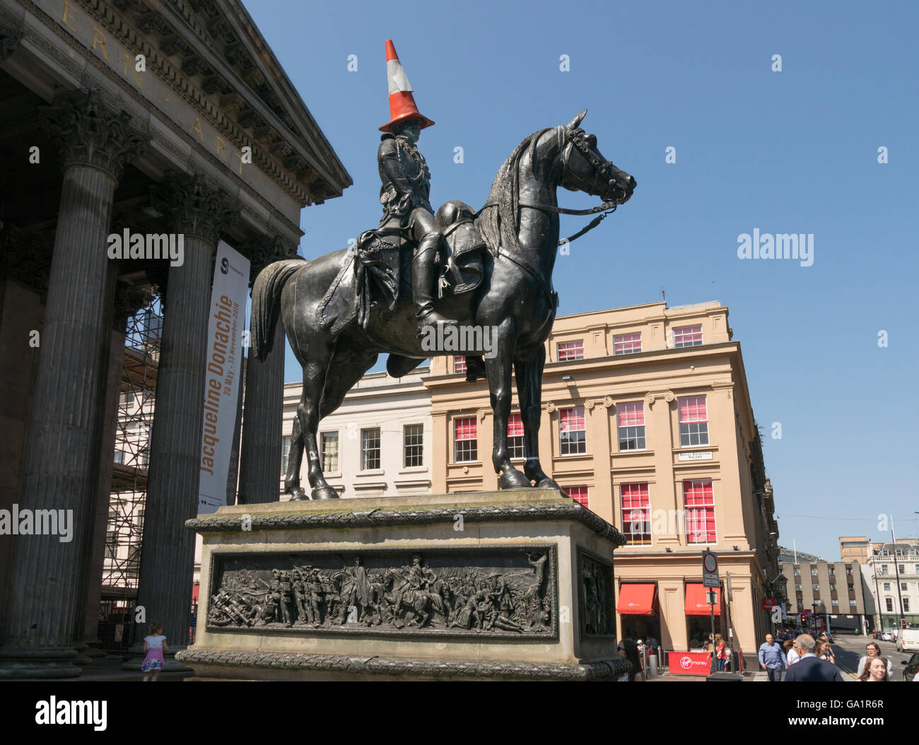 Statue of Duke of Wellington with traffic cone on head, Royal Exchange