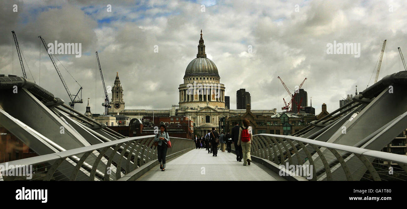 A general view, as seen from the Millennium Bridge, of St Paul's Cathedral in London, following the removal of the scaffolding on the South Transept. Stock Photo