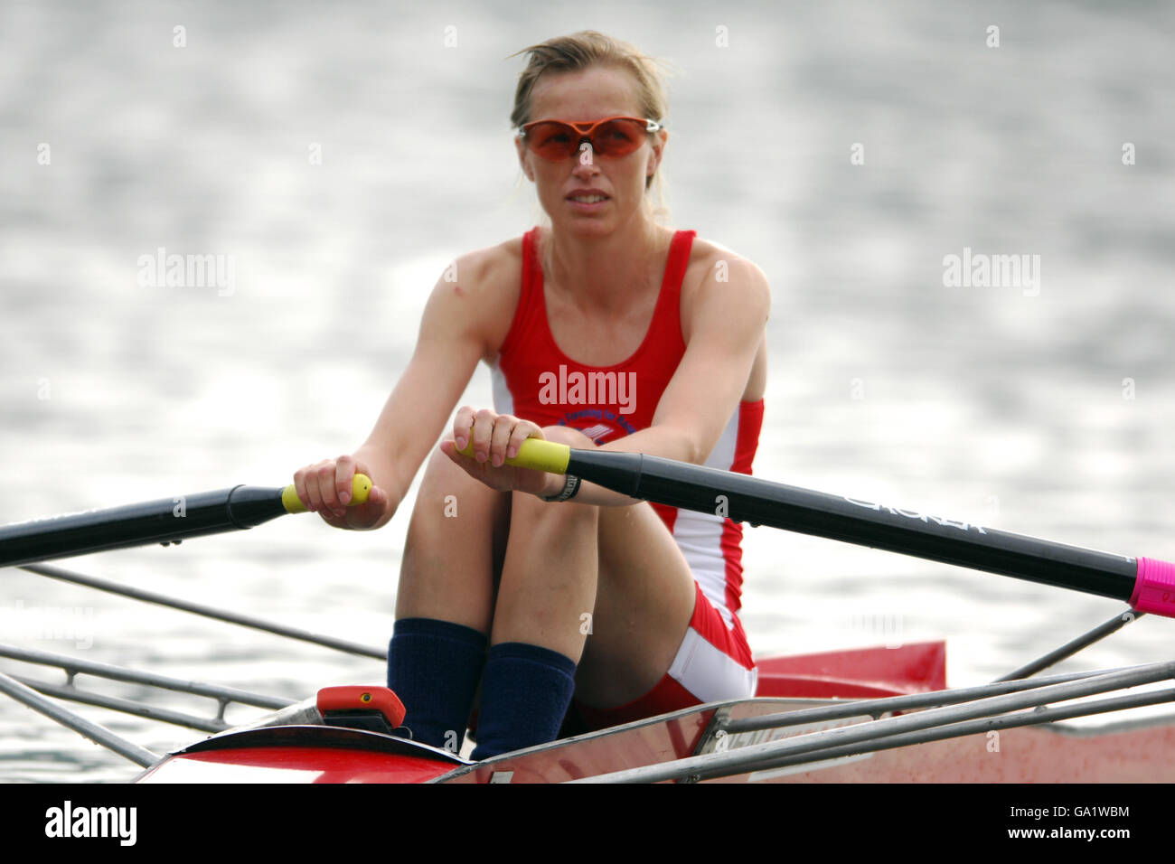 Helle Tibian competes in the lightweight women's single sculls - heat 1 Stock Photo
