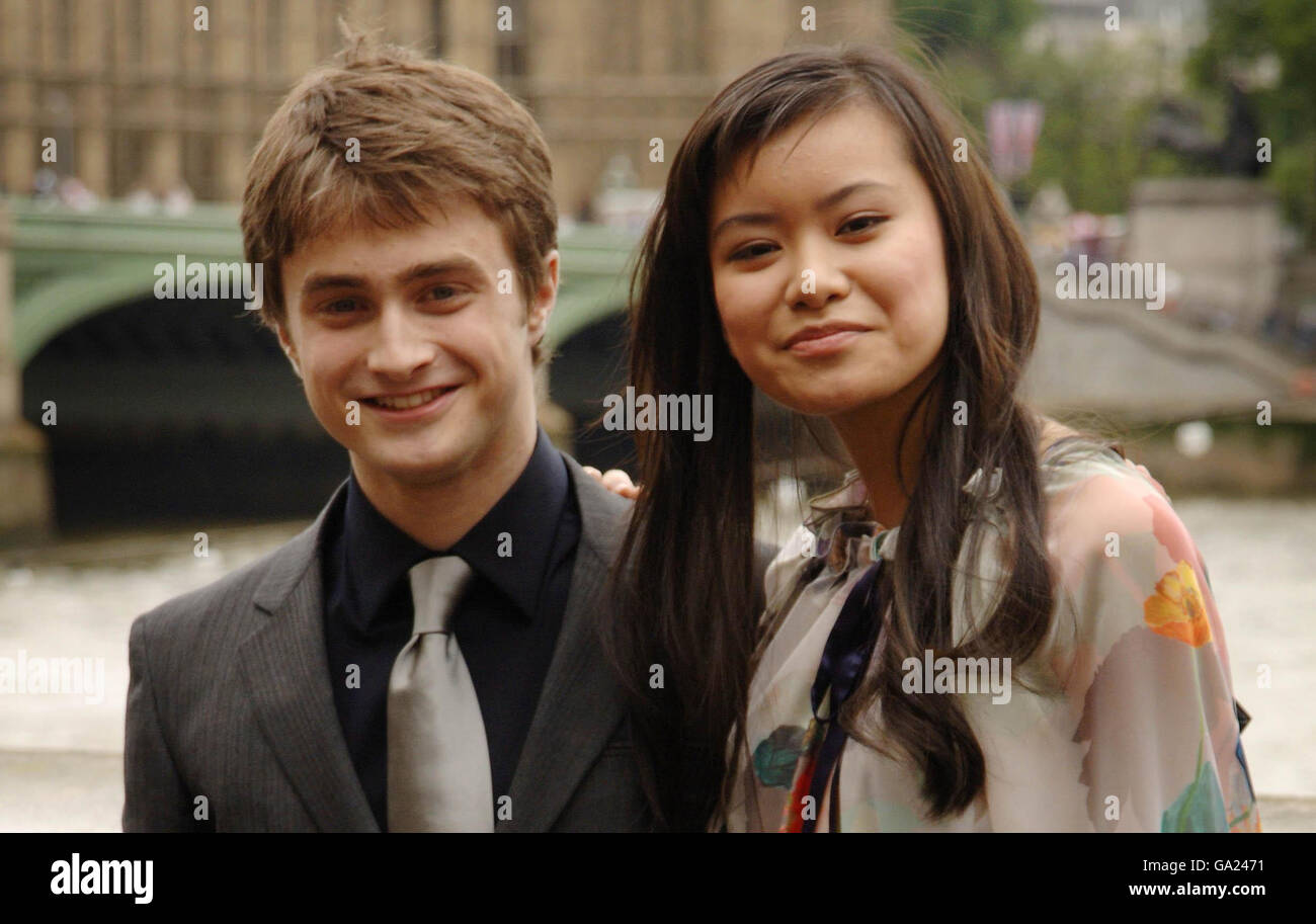 The cast of Harry Potter And The Order Of The Phoenix, (left to right) Daniel Radcliffe and Katie Leung, on the Thames Terrace of County Hall in south London, ahead of the European premiere of the film next week. Stock Photo