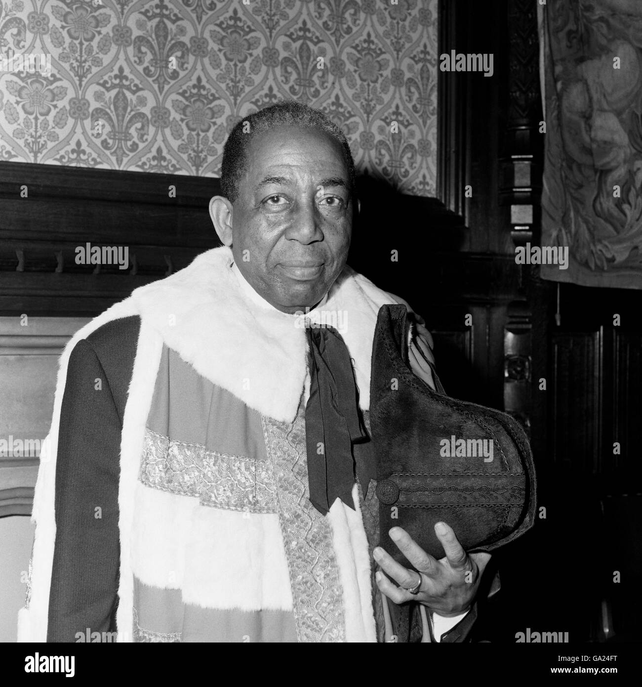 Baron Learie Constantine of Tobago and Nelson at the House of Lords, as he took his seat as Britain's first black life peer. Stock Photo