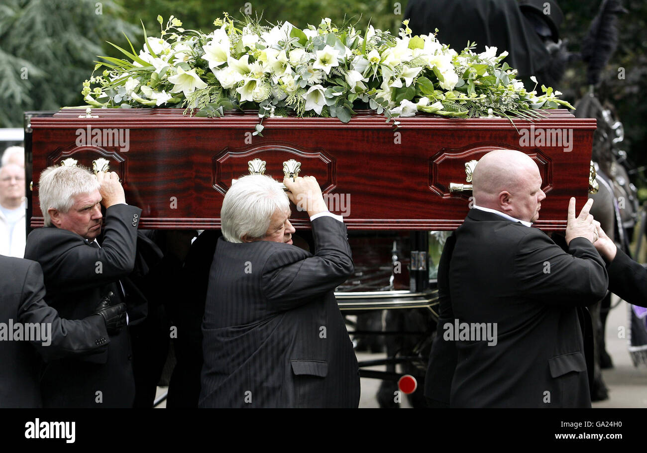 Bernard Manning's coffin is carried for his funeral at Blackley ...