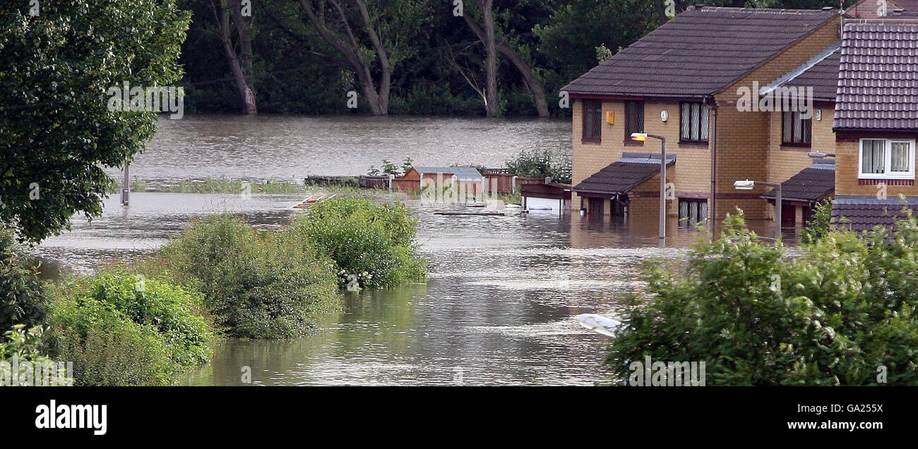 A general view of houses in the flooded village of Catcliffe, South Yorkshire. Stock Photo