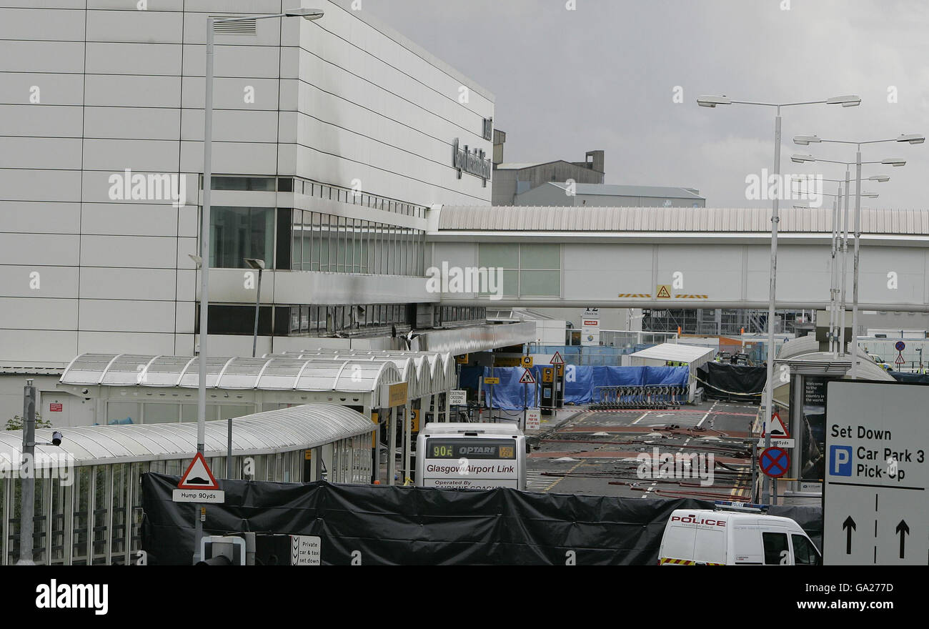 Failed car bomb attack on Glasgow Airport. The scene at Glasgow Airport