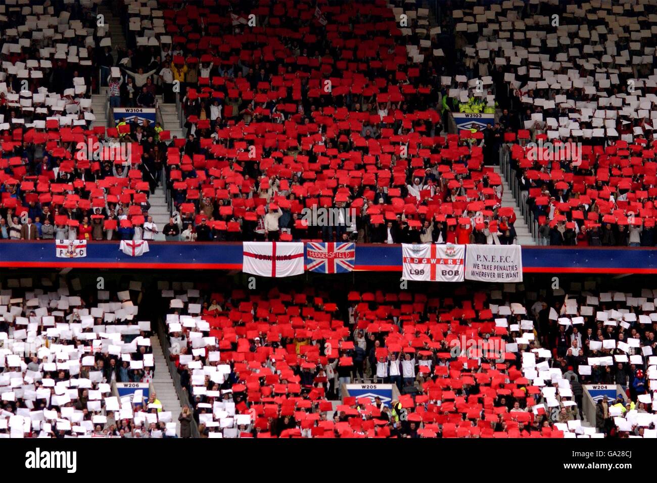International Soccer - Friendly - England v Sweden. England fans create a St George's cross before the game with Sweden Stock Photo
