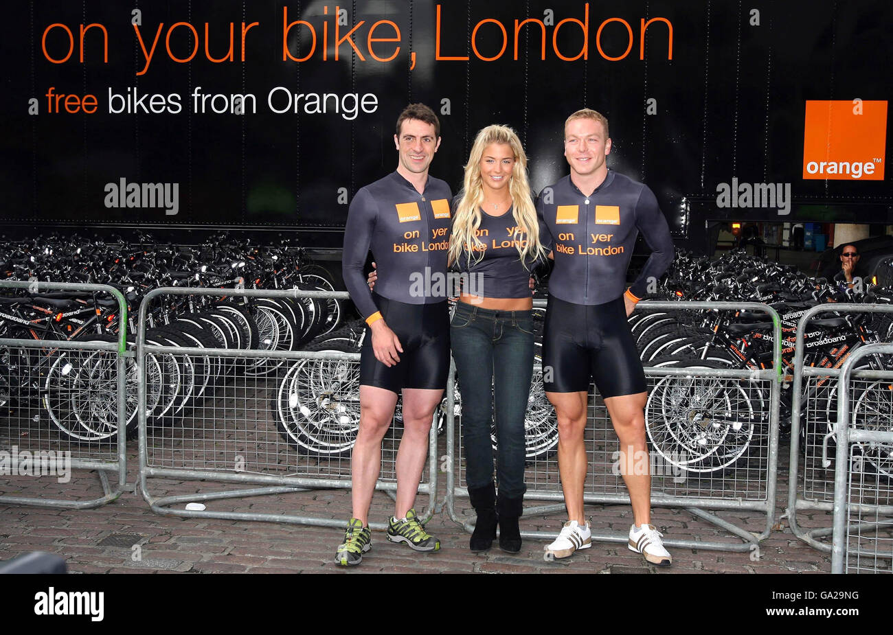 Gemma Atkinson - Orange mountain bike photocall - London Stock Photo