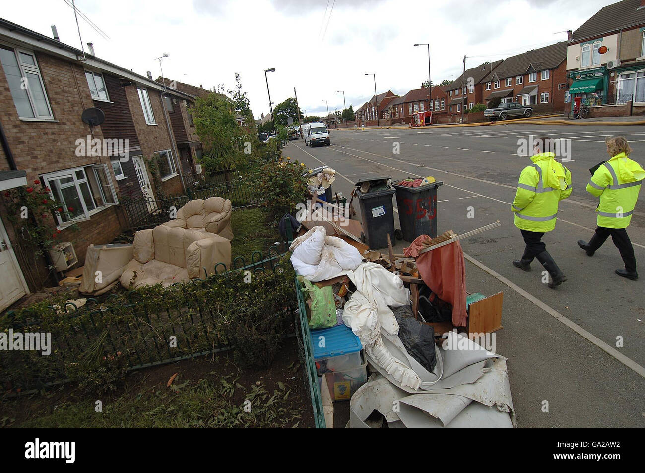 Ruined possessions on the streets of Toll Bar, near Doncaster, which was hit by heavy flooding. Stock Photo