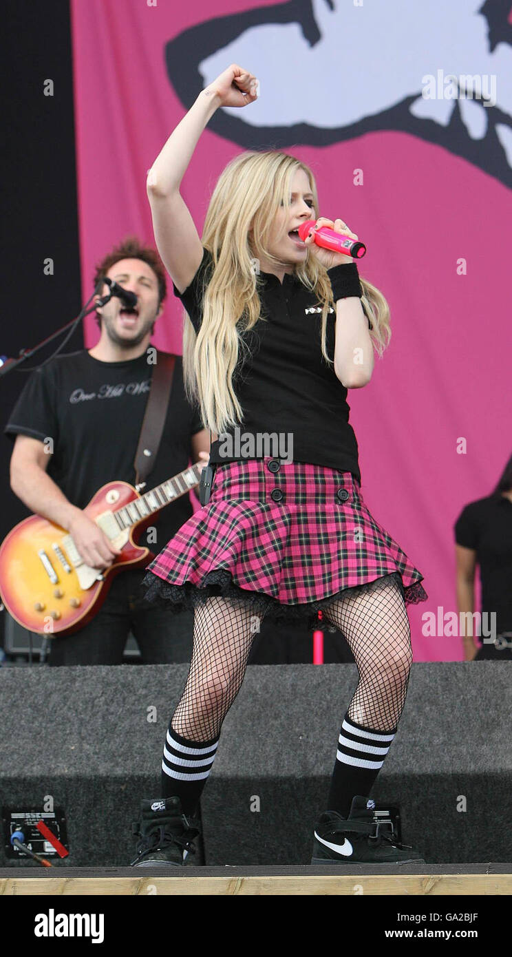 Avril Lavigne performing at the Oxegen Music festival at the Punchestown racecourse in County Kildare, Ireland. Stock Photo