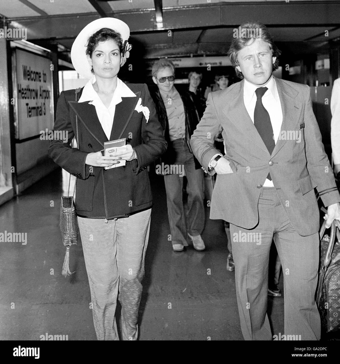 Bianca Jagger, estranged wife of Rolling Stone Mick Jagger at Heathrow