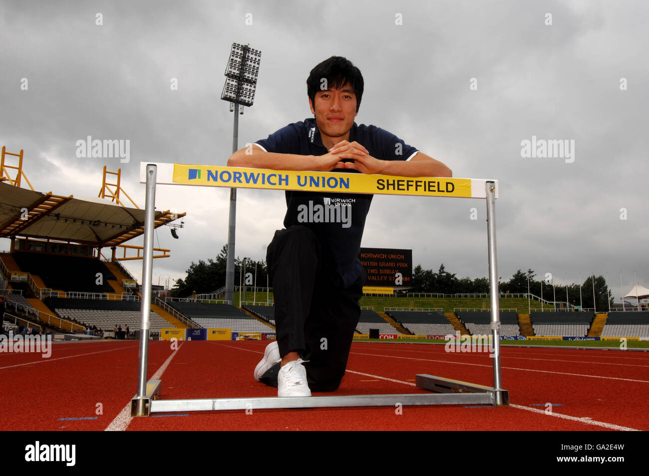 China's Liu Xiang the world 110m hurdles record holder during his press