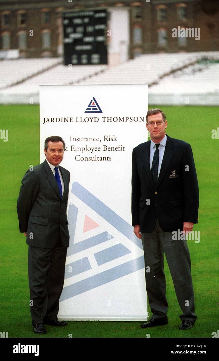Surrey County Cricket Club's CEO Paul Sheldon (right) and Jardine Lloyd  Thompson Corporate Development Director, Duncan Howorth (left) at the AMP  Oval Stock Photo - Alamy