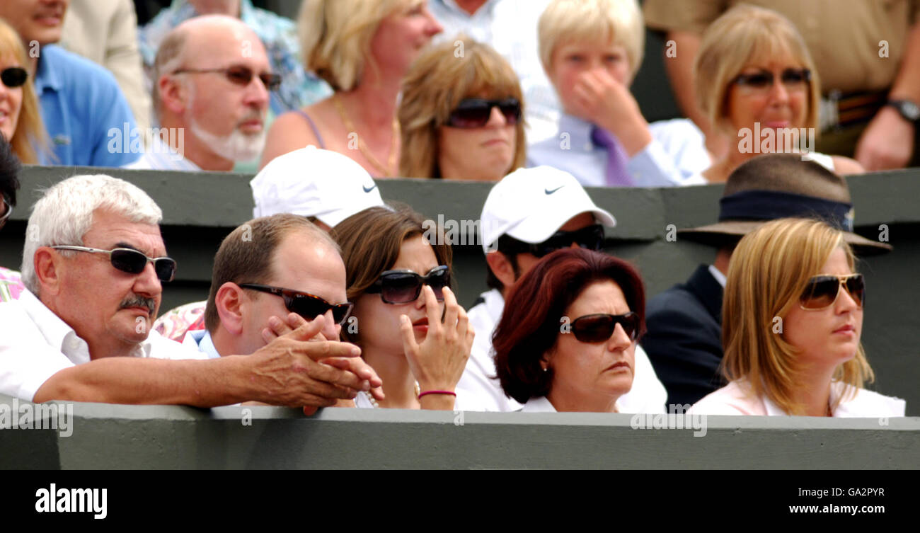 Roger Federer's family including his partner Mirka Vavrinec watch him in action against Raphael Nadal Stock Photo