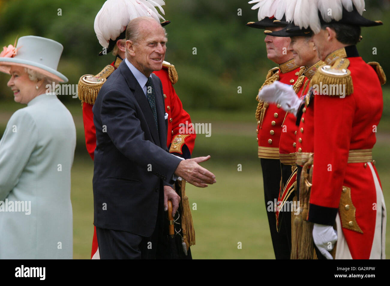 Queen Elizabeth II and The Duke of Edinburgh meet members of the Queen