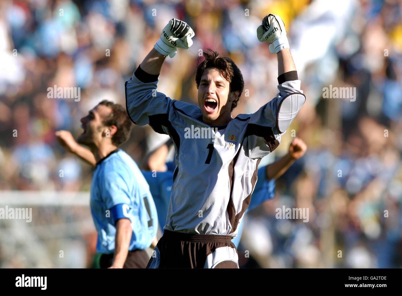 Uruguay's goalkeeper Fabian Carini celebrates their win against Australia Stock Photo