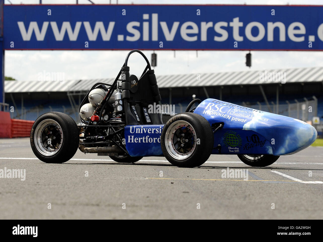 The University of Hertfordshire hydrogen powered race car at Silverstone circuit in Northamptonshire. Stock Photo