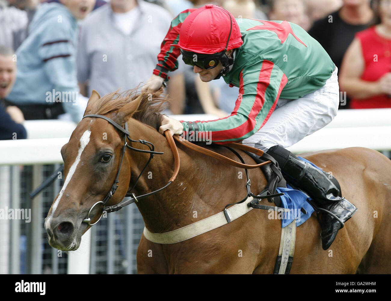 Prospect Court ridden by Paul Mulrennan wins the John Smith's Extra Cold Handicap at York Racecourse. Stock Photo