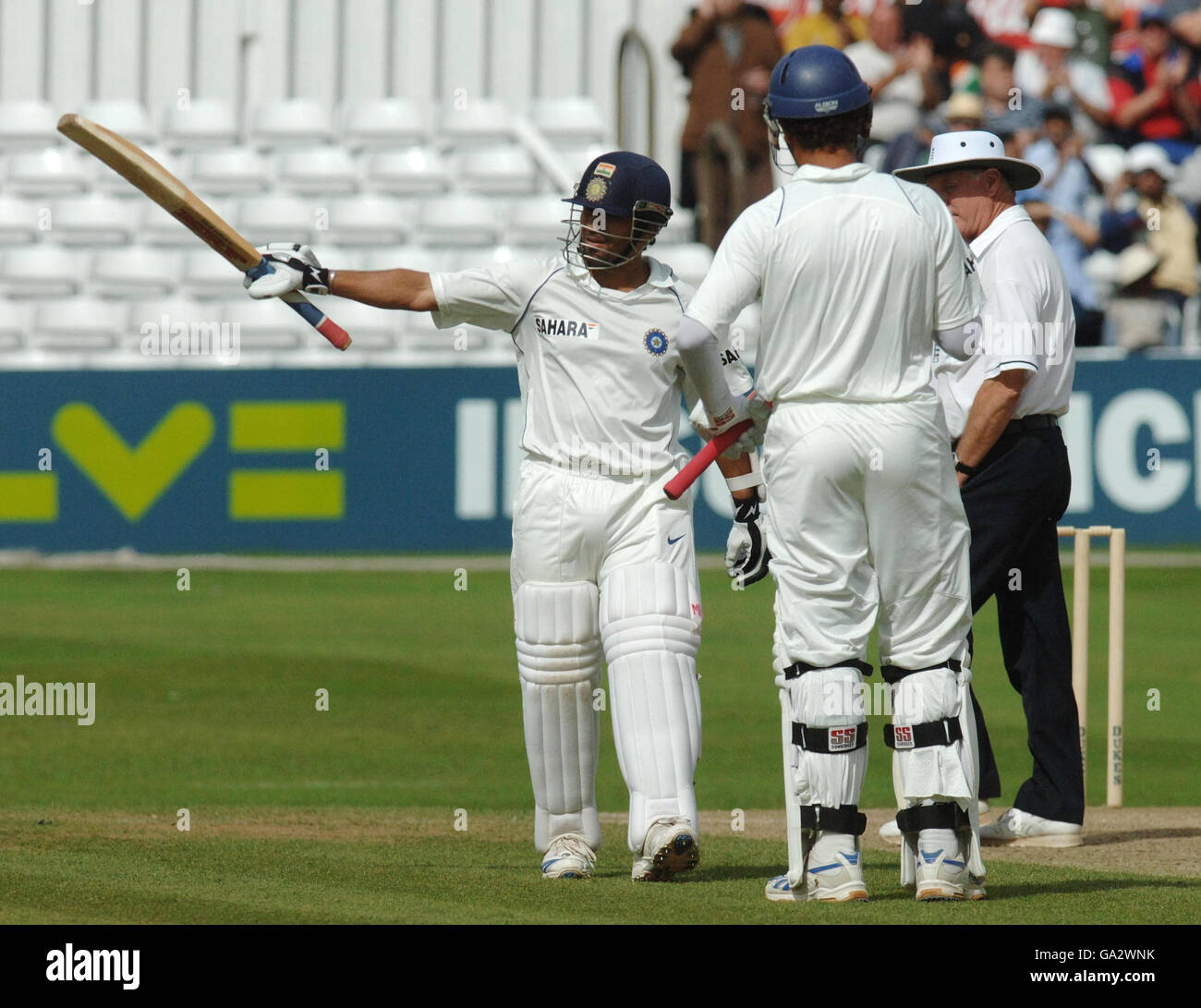 Cricket - England Lions v India - Tour Match - County Ground - Chelmsford. India's Sachin Tendulkar celebrates his century during the Tour Match at the County Ground, Chelmsford, Essex. Stock Photo