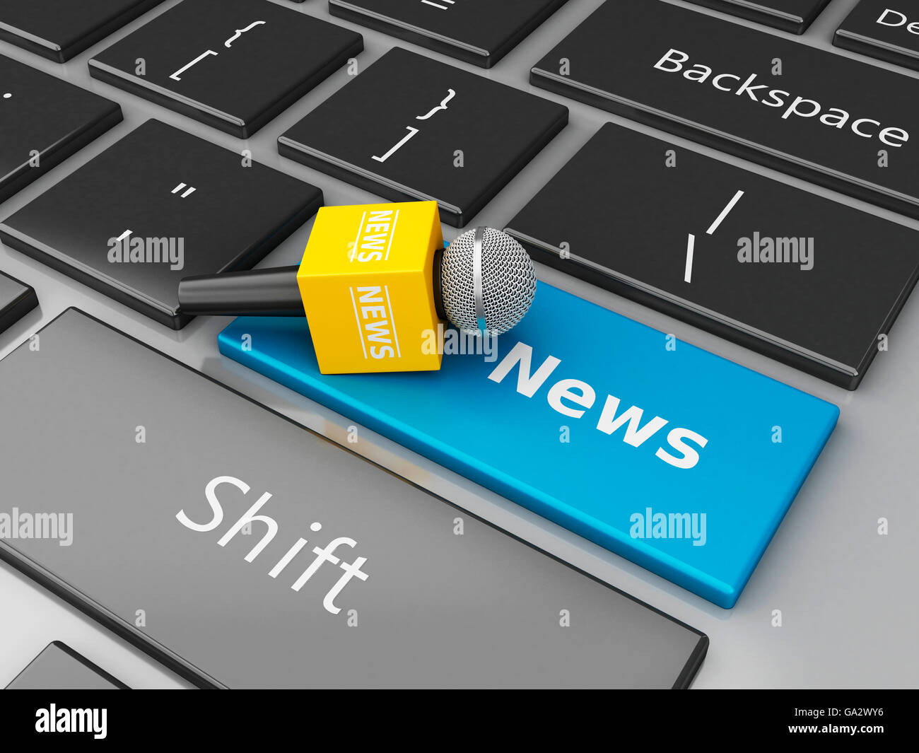 3d renderer image. News microphone and computer keyboard with word News. Stock Photo