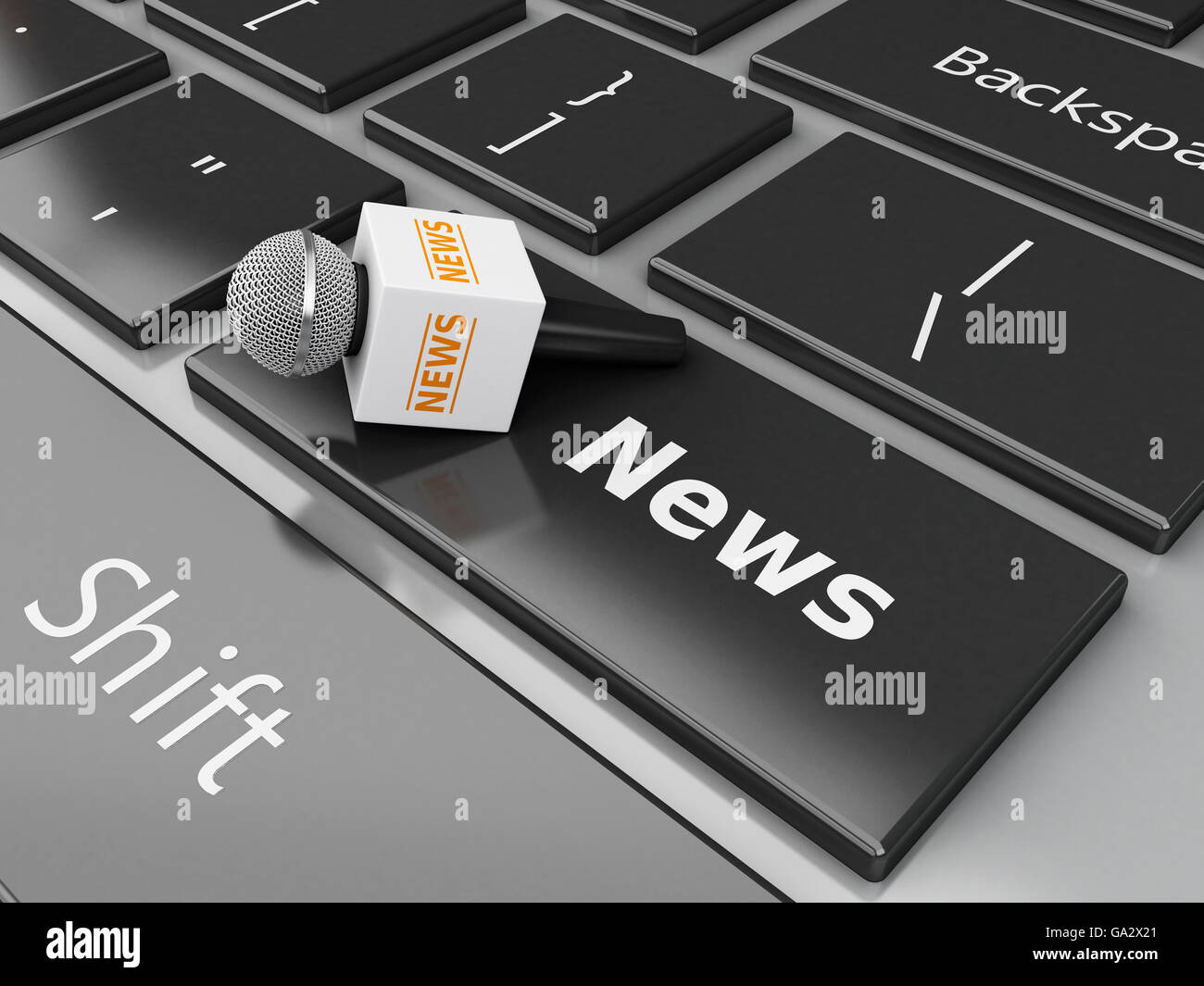 3d renderer image. News microphone and computer keyboard with word News. Stock Photo