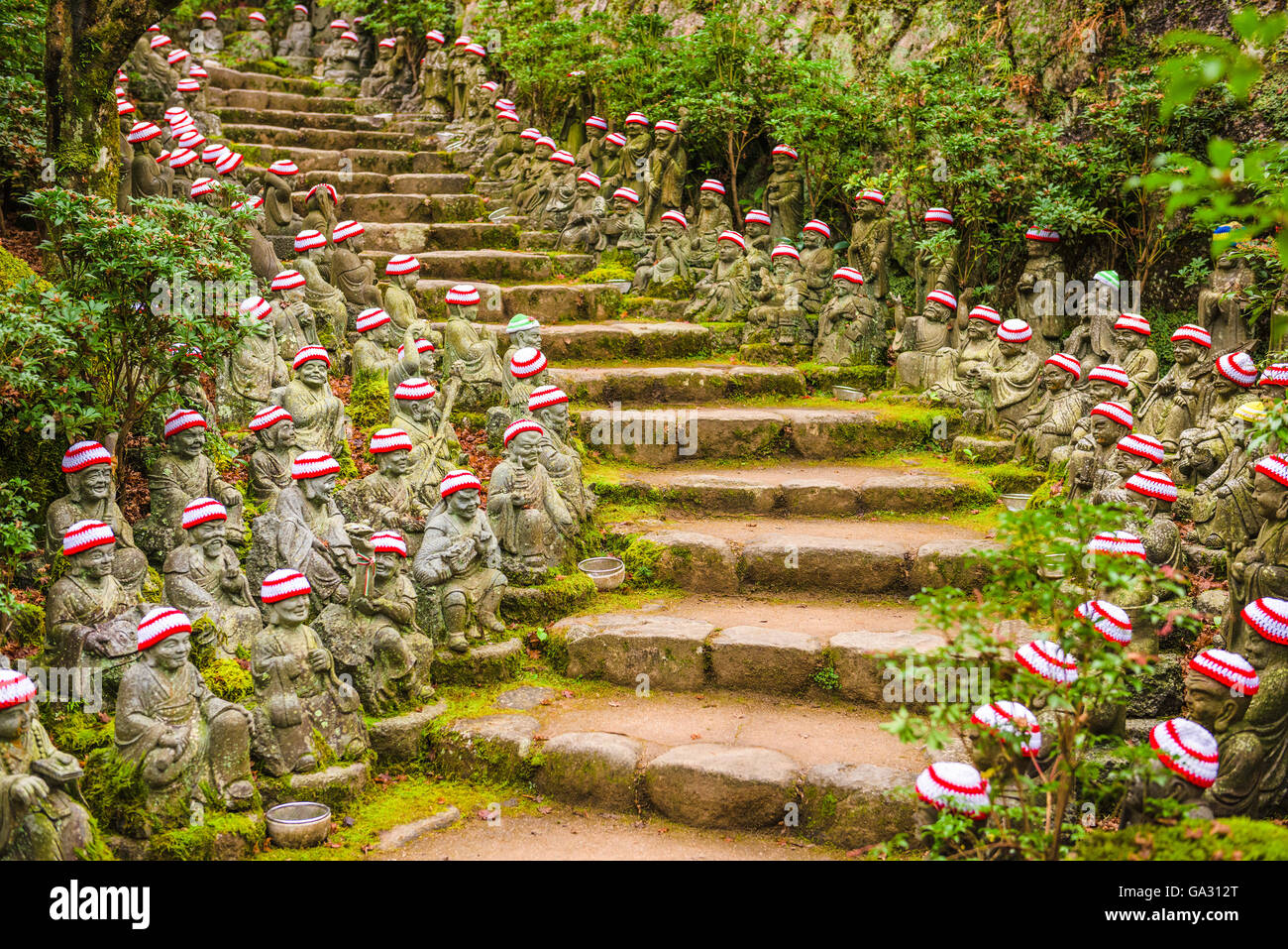 Miyajima Island, Hiroshima, Japan at the buddha lined pathways at Daisho-in Temple grounds. Stock Photo