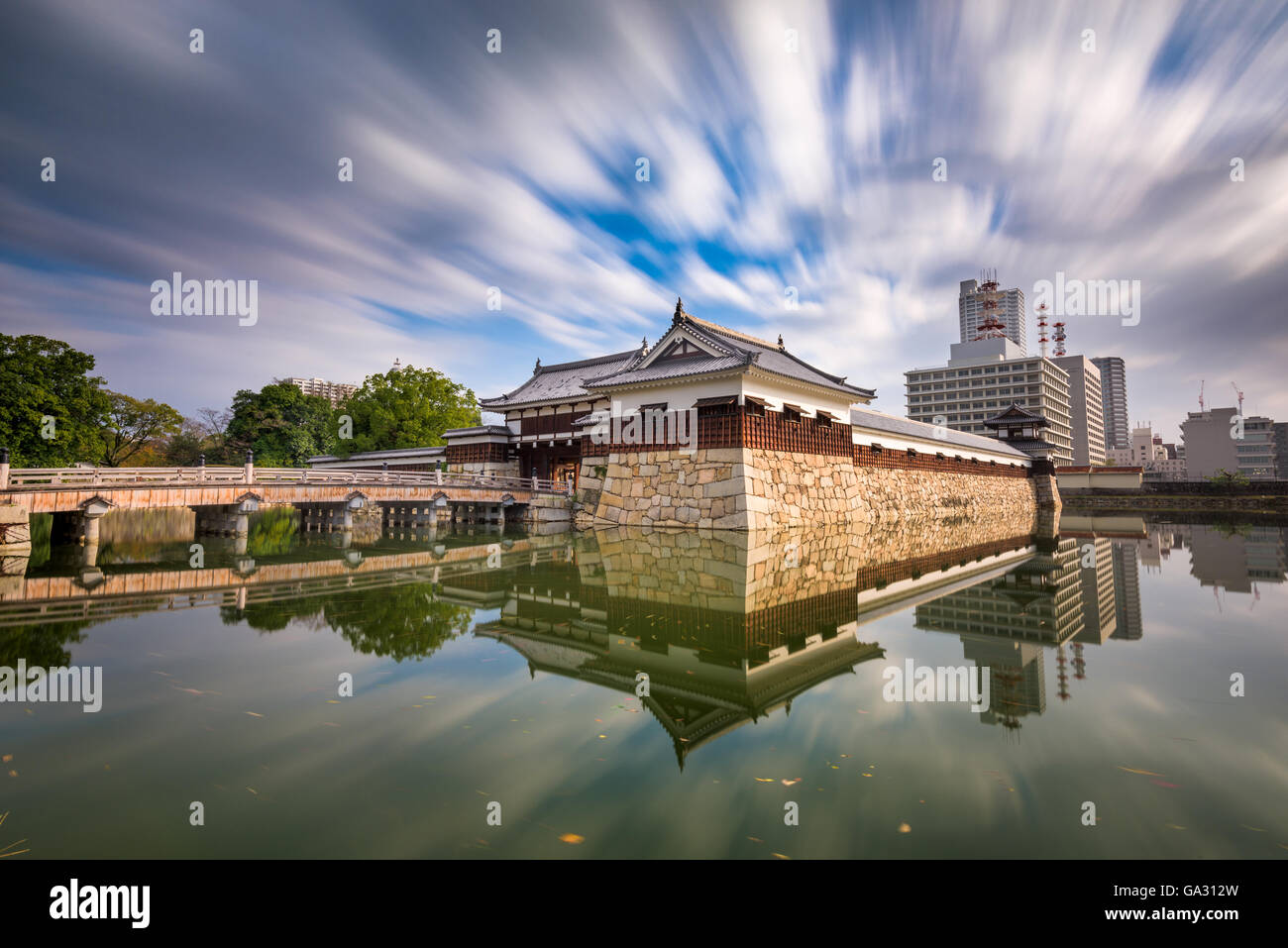 Hiroshima, Japan at the castle moat. Stock Photo