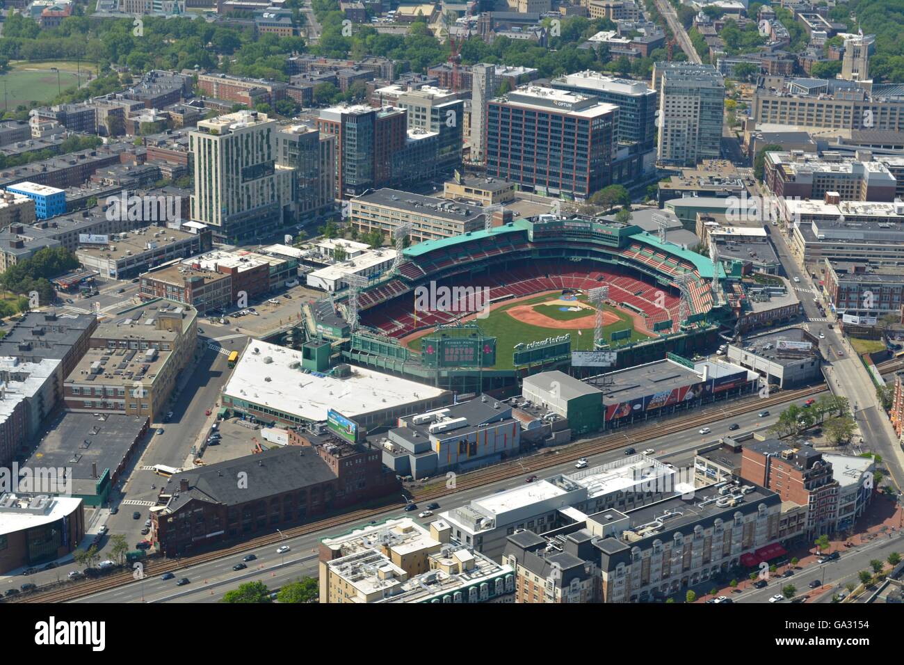 Fenway Park, home of the Boston Red Sox, seen from a helicopter over  Boston's Back Bay Stock Photo - Alamy