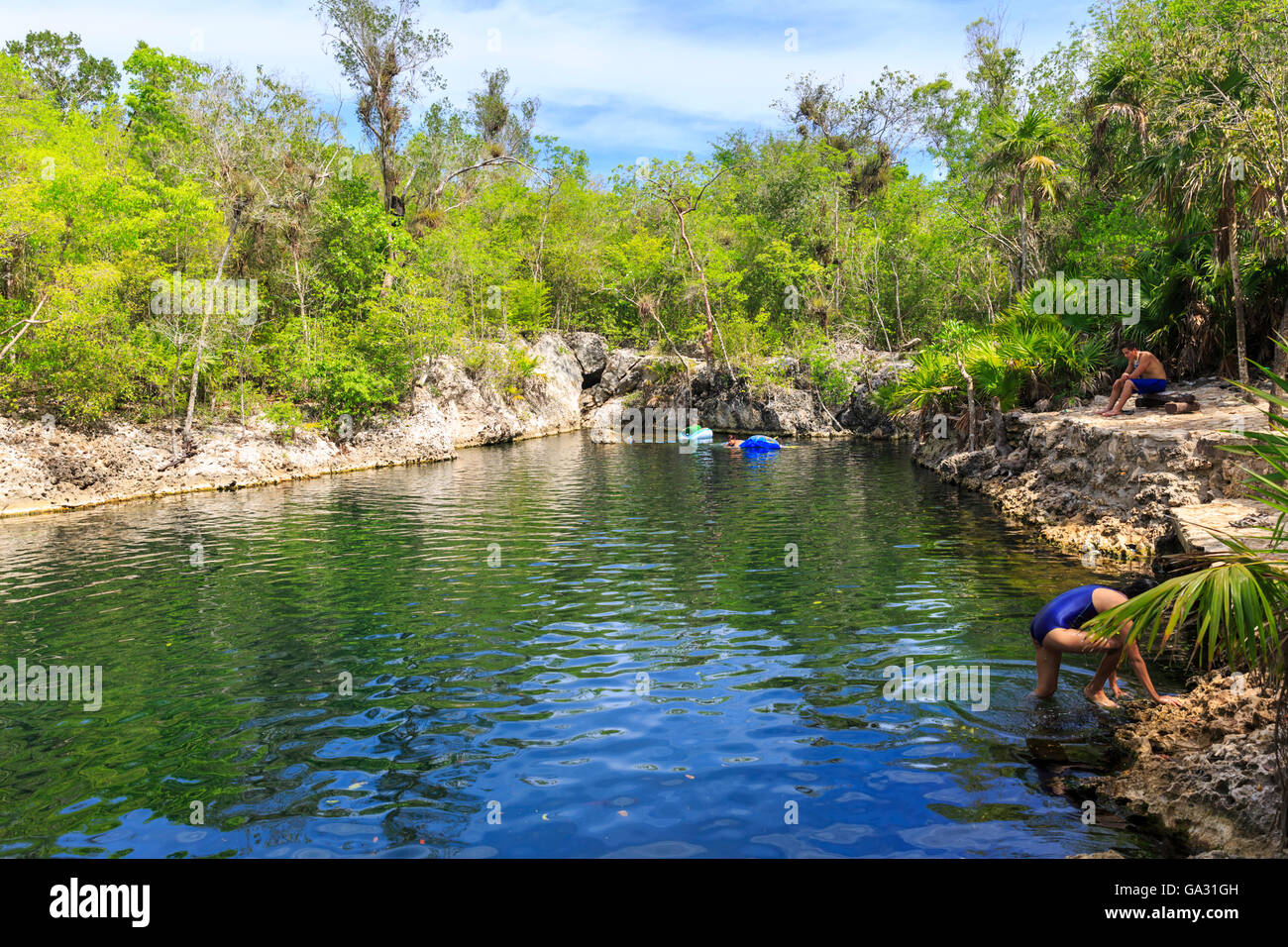 Cueva de los Peces, 70m deep flooded tectonic fault snorkel and dive site between Playa Larga and Playa Giron, Bay of Pigs, Cuba Stock Photo