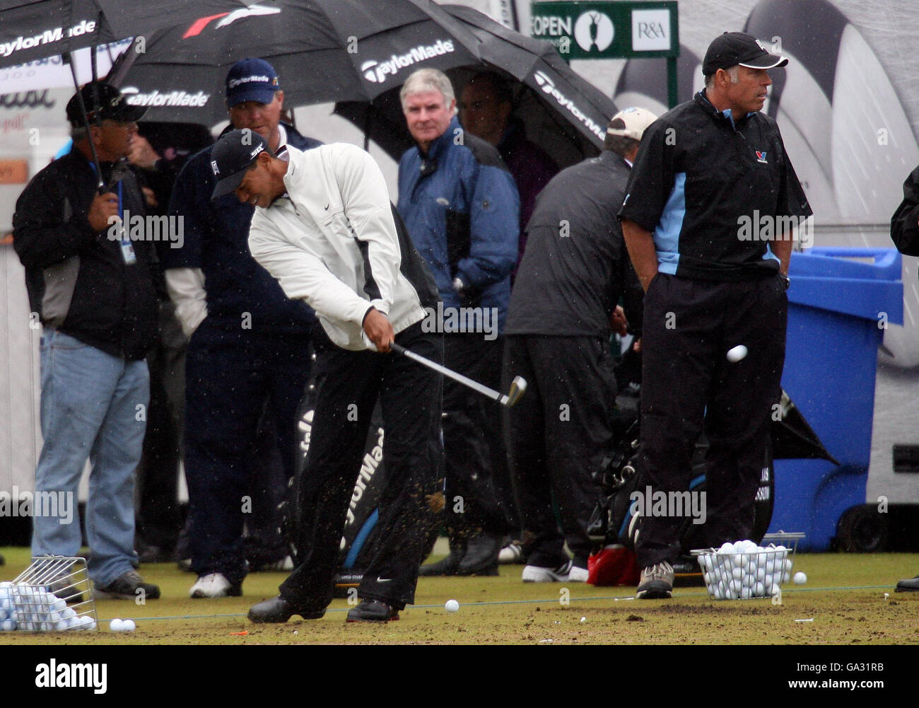 USA's Tiger Woods on the driving range during the practice day of The