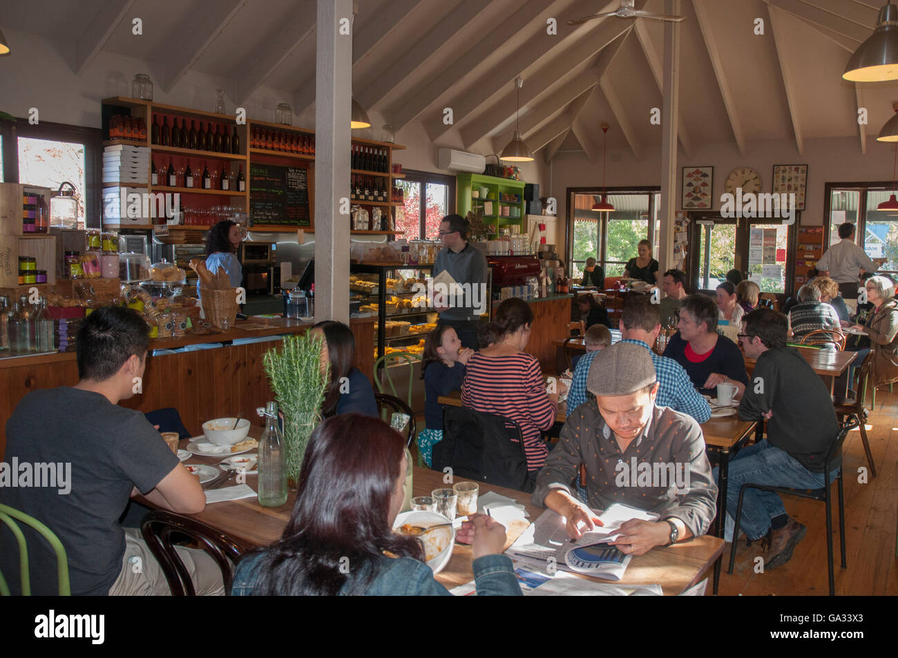 Inside the Mt Macedon Trading Post, a busy cafe and general store