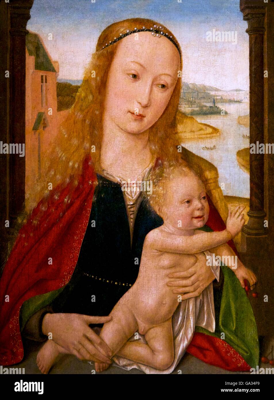 Diptych with Virgin, Child and donor, by Master of Bruges, 1495,  Courtauld Gallery, Somerset House, London, England, UK Stock Photo