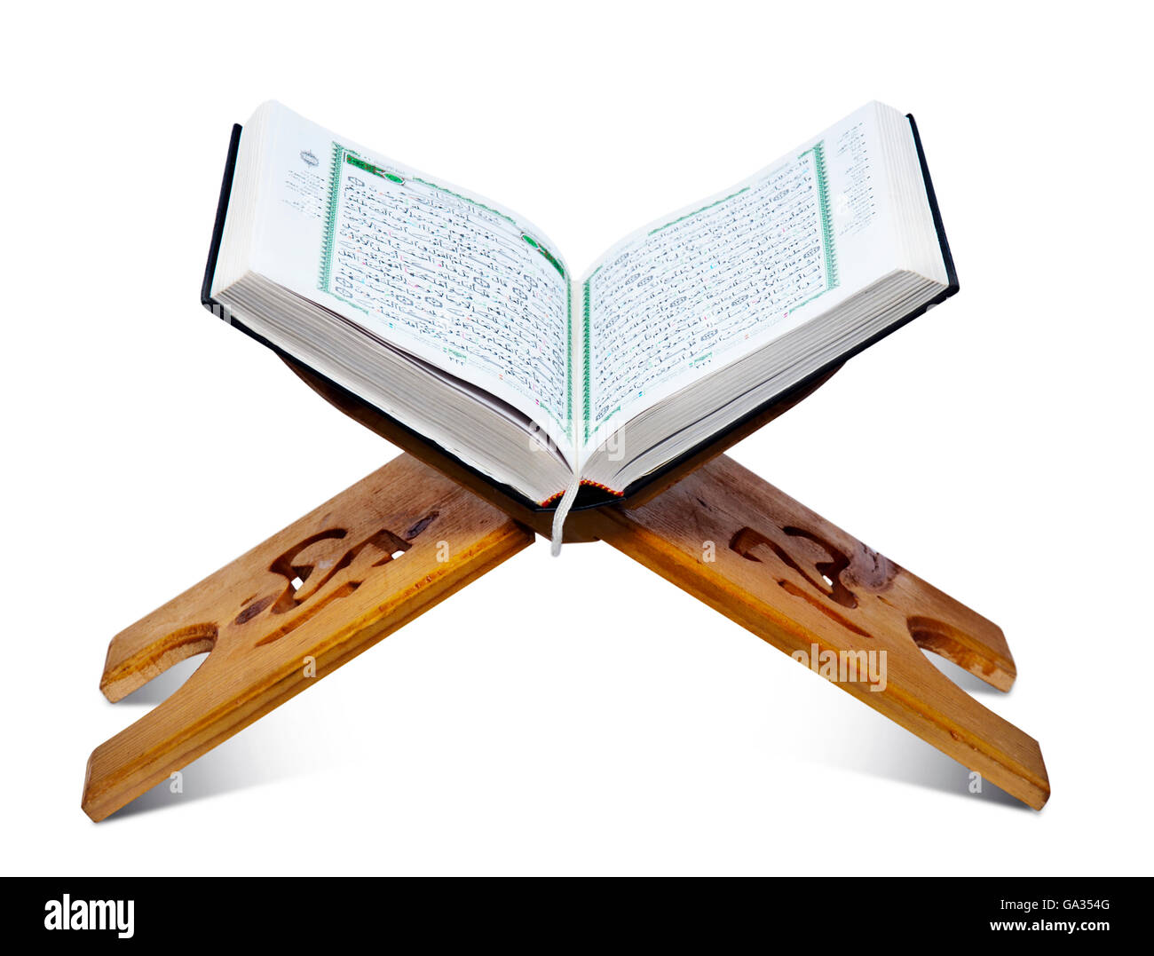 Open Wooden Quran Stand on White Stock Photo